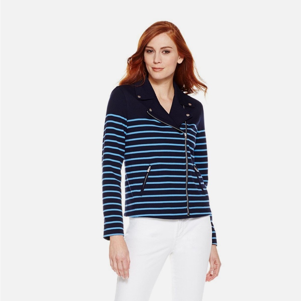 NWT NYDJ Striped Ponte Moto-Style Jacket - Large